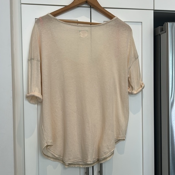 Free People Cream Lace Panel Cotton Boho Distressed Scoop Neck Top Size XS-S - Picture 7 of 15